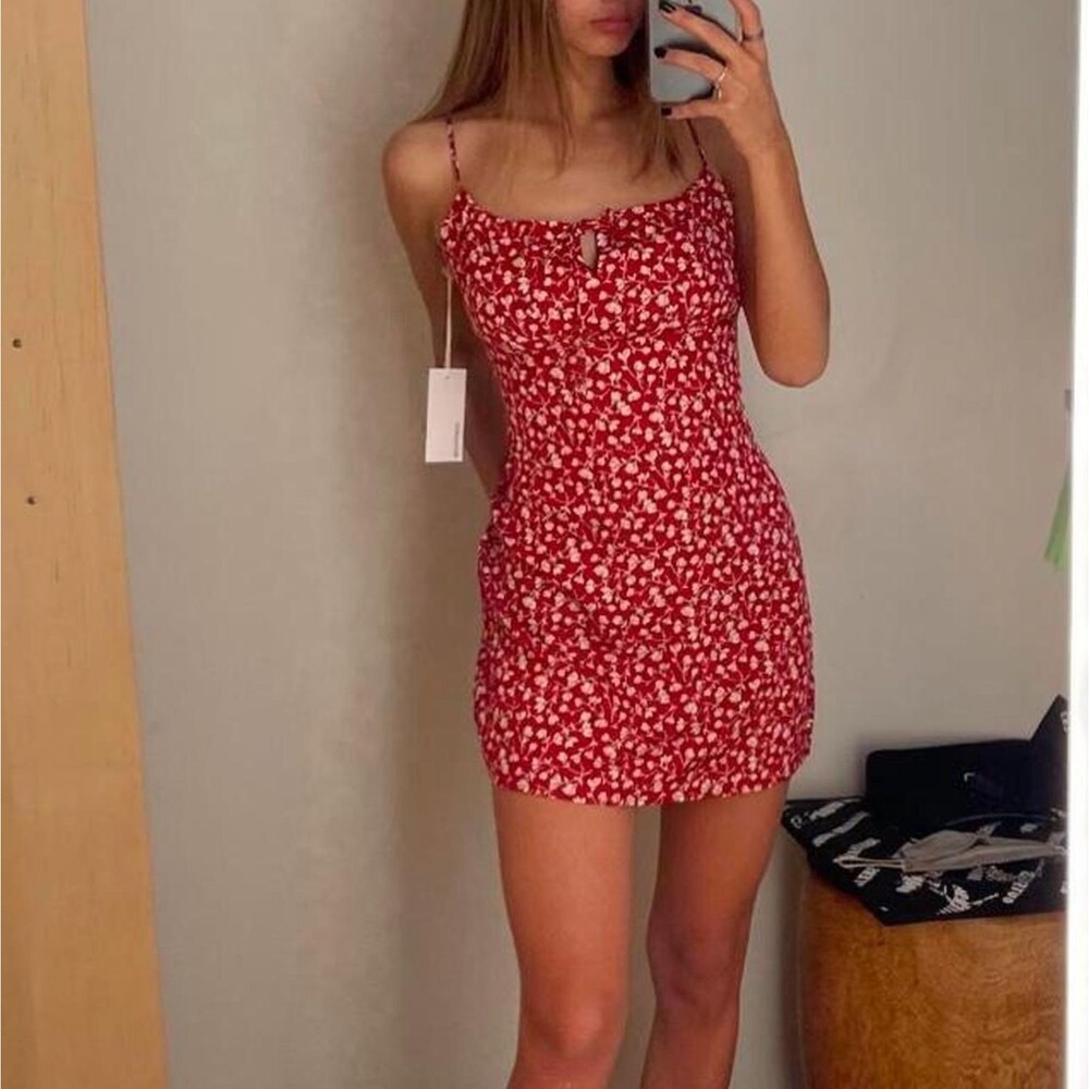 Reformation Mini Dress floral sleeveless womens Red White size 2 cocktail party